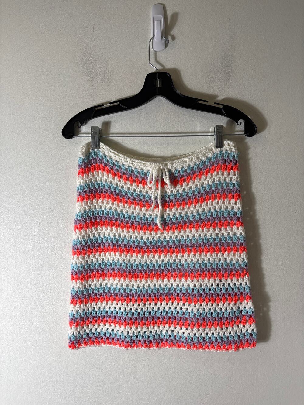 Self Contrast Anthropologie Orange Teal Crochet Mini Skirt Sz XS
